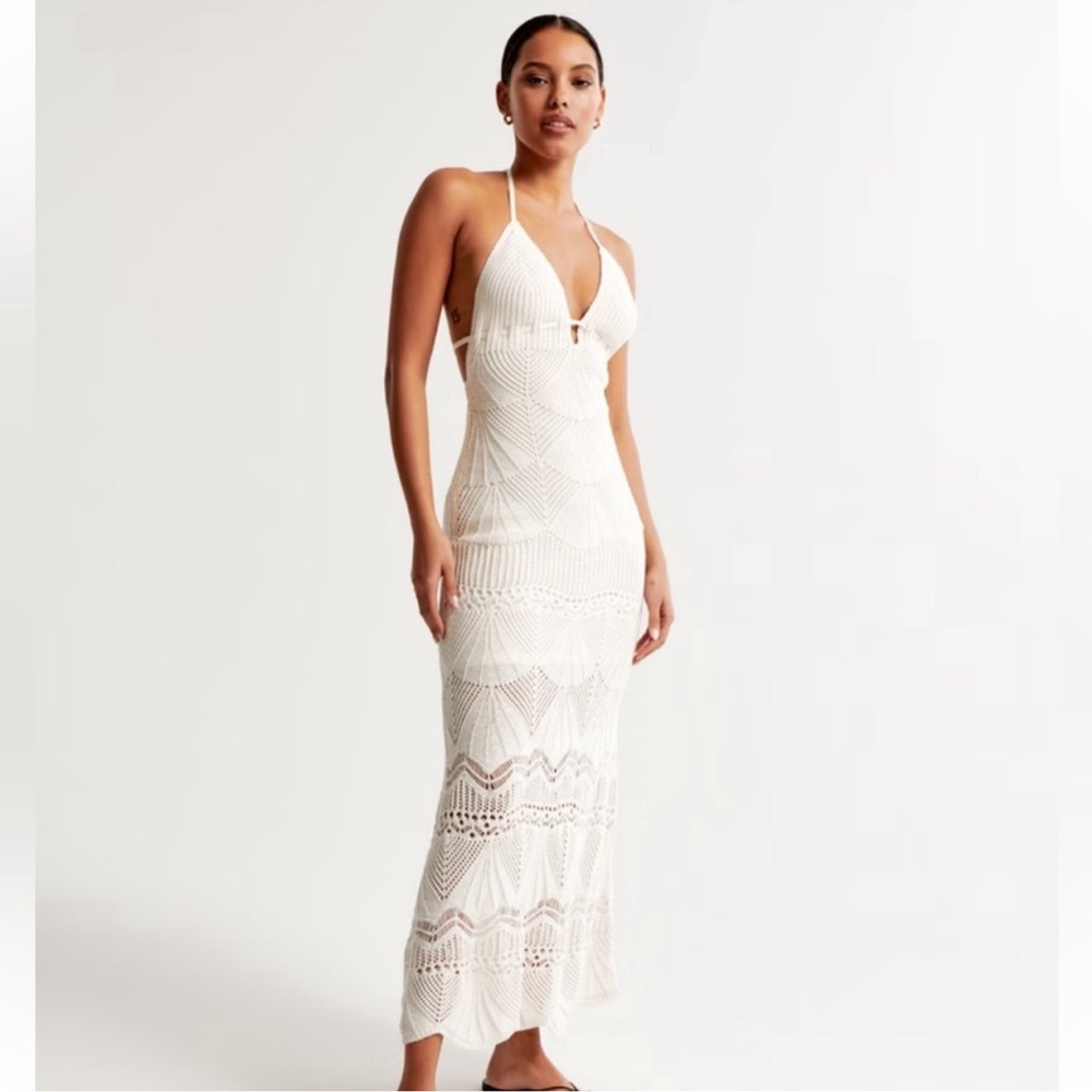 Crochet-Style Halter Maxi Dress | Abercrombie & Fitch